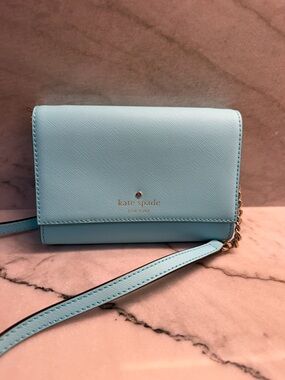 kate spade light blue saffiano leather crossbody wallet